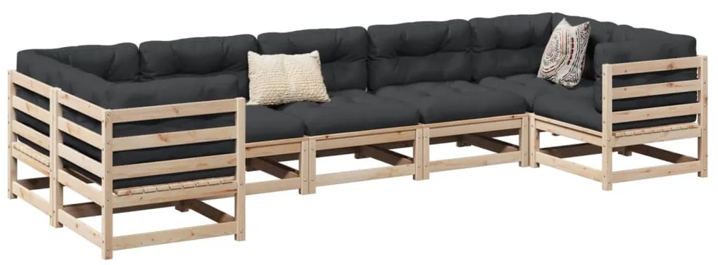 7 pcs conjunto de sofás para jardim madeira de pinho maciça