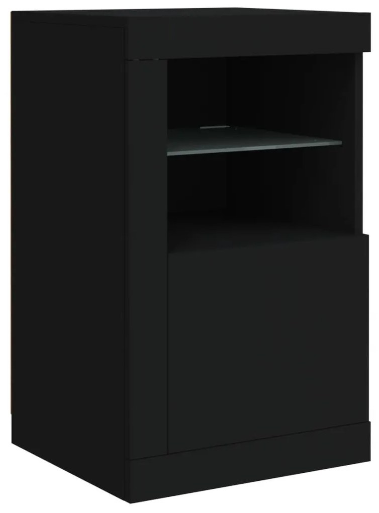 Móveis de apoio c/ luzes LED 2 pcs derivados de madeira preto