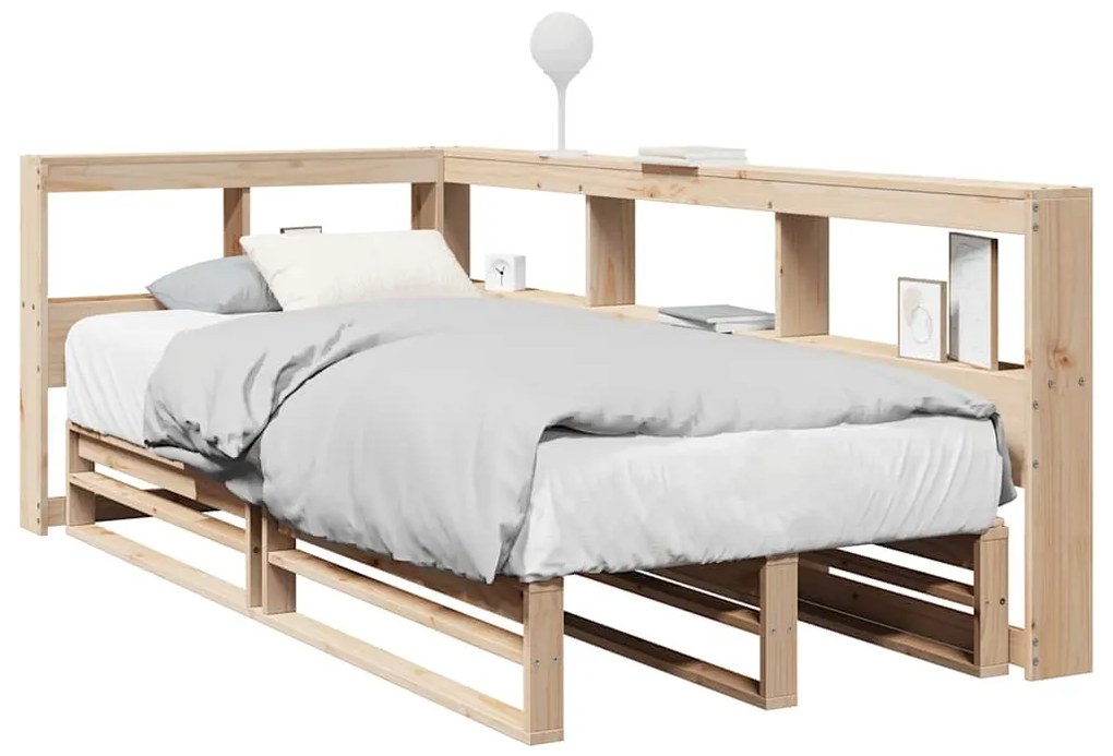 vidaXL Cama com estante sem colchão 90x200 cm pinho maciço