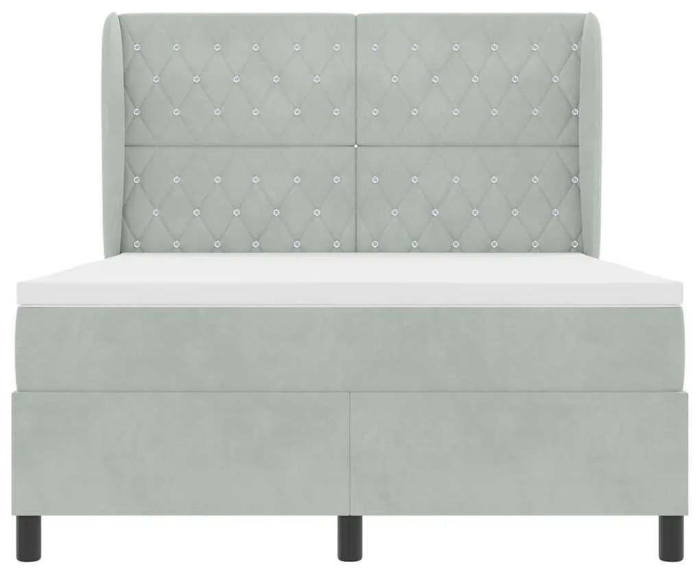 Cama Box Spring com Colchão Cinza Claro 140x190 cm em Veludo
