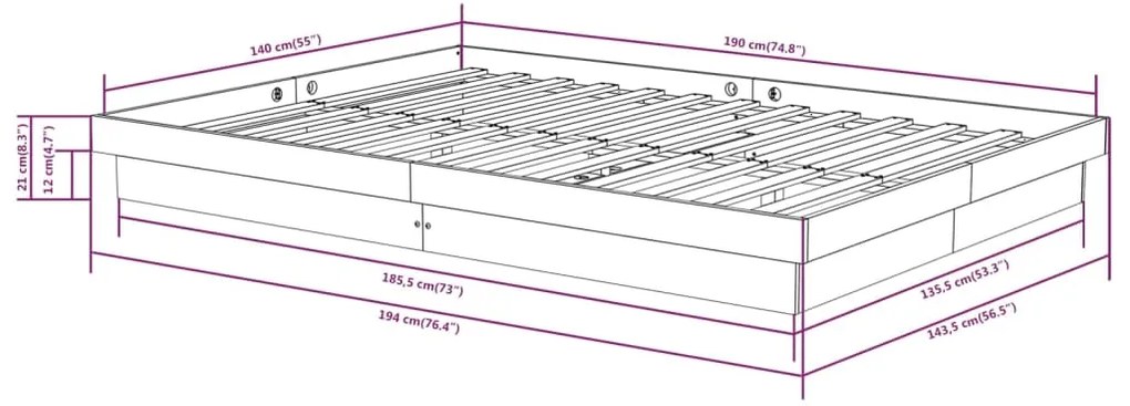 Estrutura de cama 140x190 cm madeira maciça cinzento