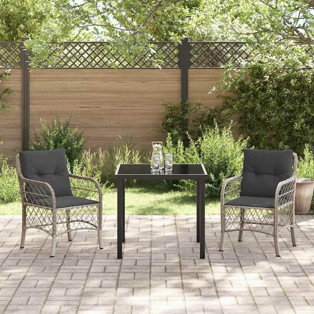 Conjunto de Jantar para Jardim em 3 Peças com Almofadas Cinza Claro em