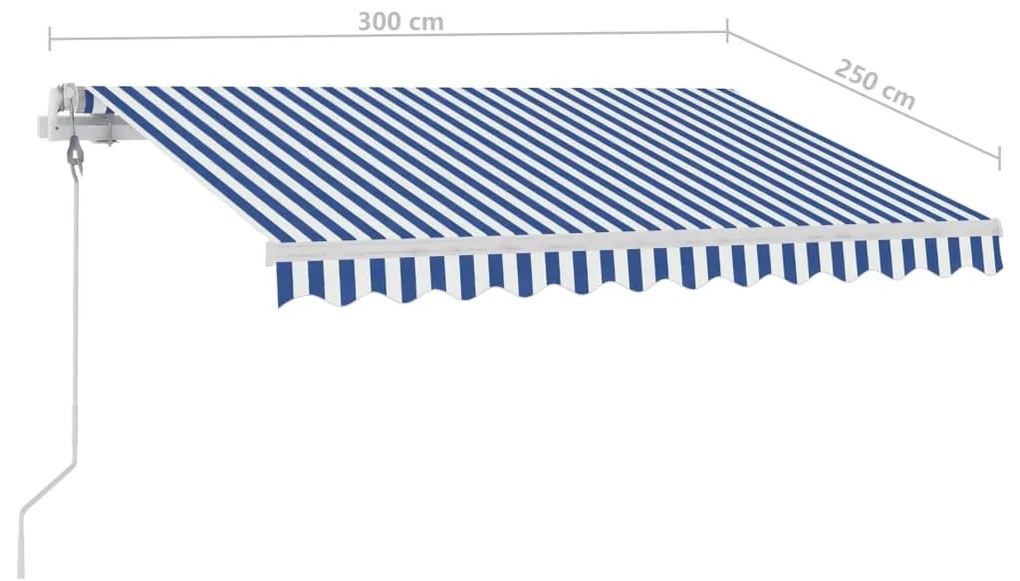 Toldo automático independente 300x250 cm azul e branco