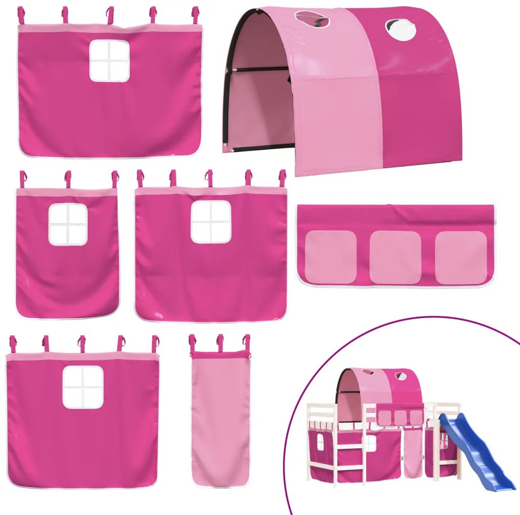 Cama alta para criança com túnel 90x200 cm pinho maciço rosa