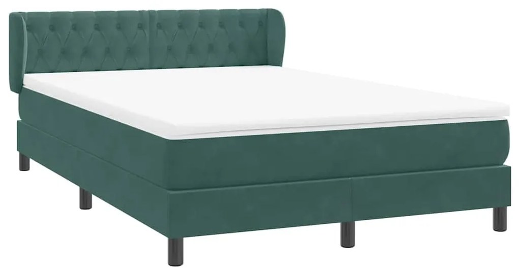 Box Cama primavera com Colchão Verde Escuro 140x210 cm Veludo