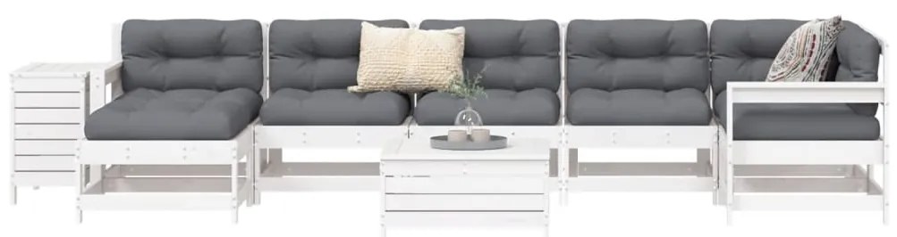 9 pcs conjunto sofás de jardim madeira de pinho maciço branco