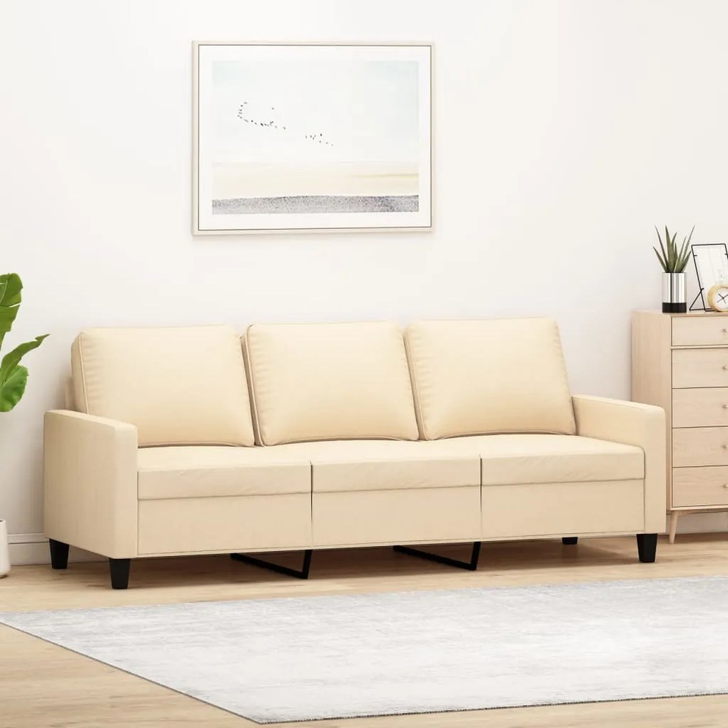 vidaXL Sofá de 3 lugares tecido 180 cm cor creme