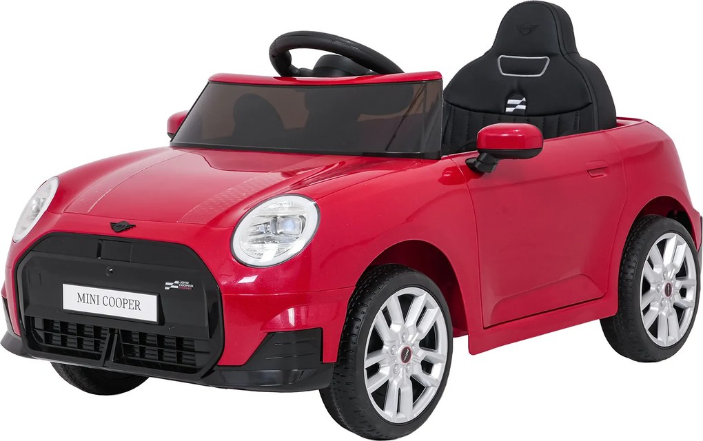 Carro elétrico para Crianças Mini Cooper 12V, Rodas Eva, Assento Couro ecológico Vermelho