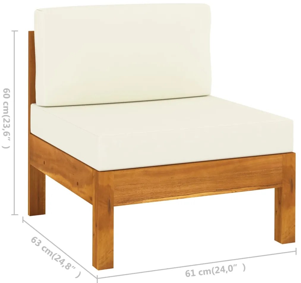 7 pcs conj. lounge de jardim c/ almofadões branco nata acácia