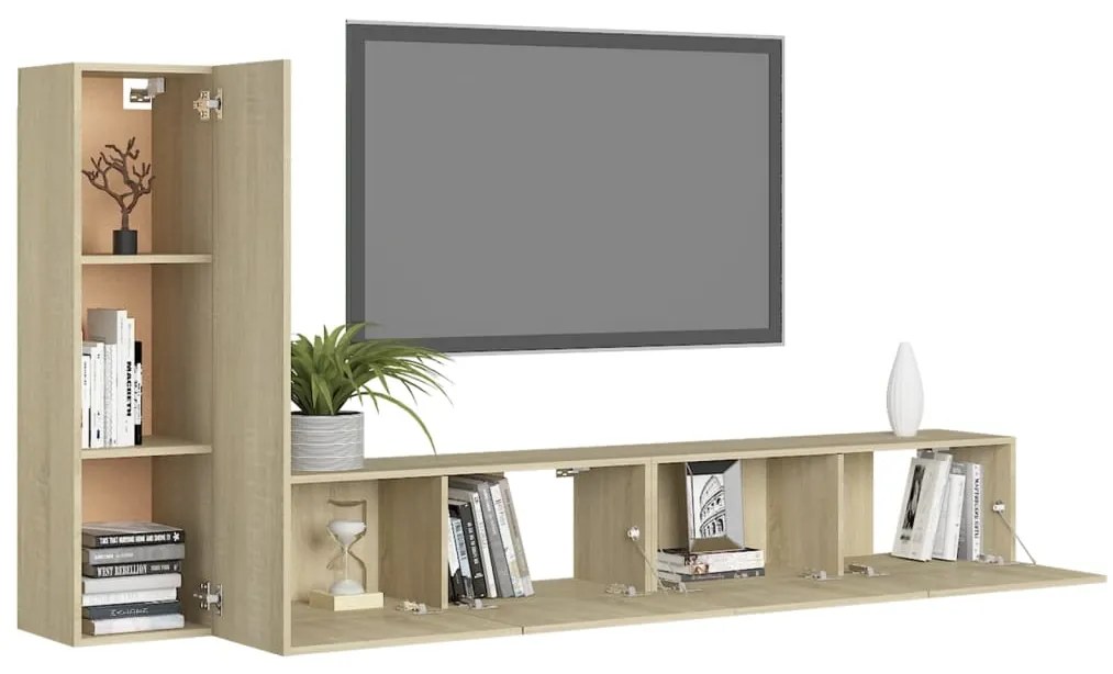 3pcs conjunto de móveis de TV derivados madeira carvalho sonoma