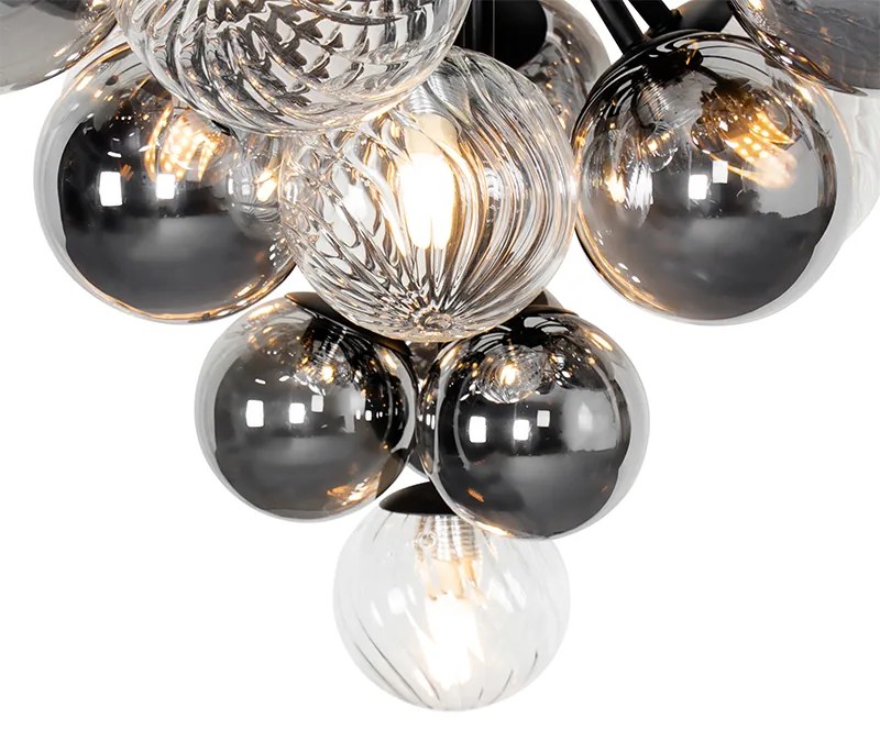 Candeeiro de suspensão preto com vidro fumê e transparente 13 luzes - Bonnie Art Deco