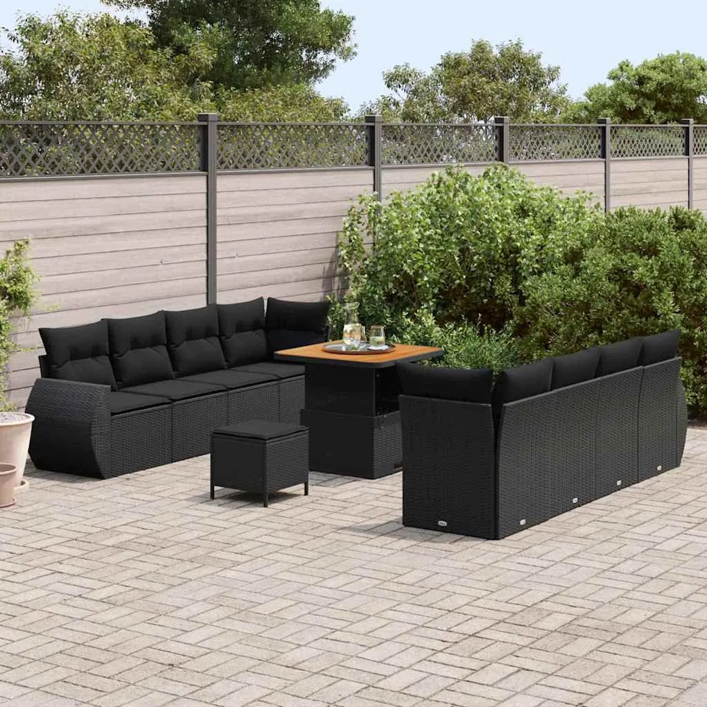 Conjunto de Sofá de Jardim com 11 Peças da e Almofadas em Ráton Preto.