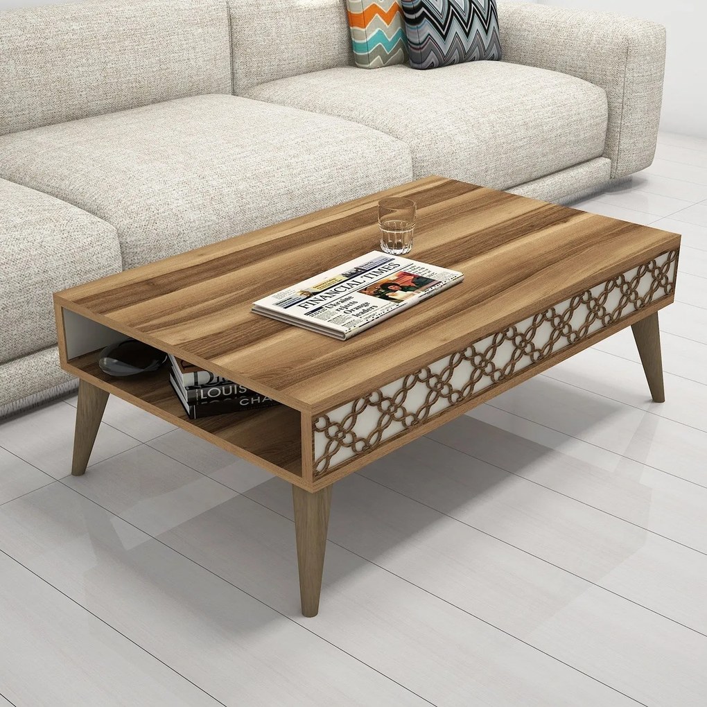 Mesa de Centro City – Noz e Creme – 105x36,6x60 cm