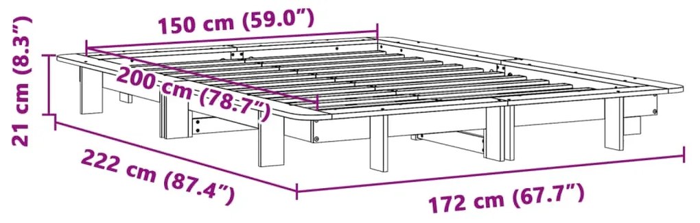 Cama sem colchão 150x200 cm madeira de pinho maciça branco