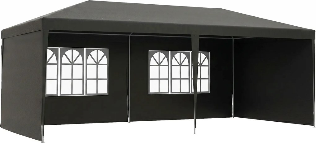 Outsunny Tenda para Festas 6x3 m Tenda de Jardim para Exterior com 4 Paredes Laterais 2 Janelas e Estrutura de Aço Cinzento Escuro | AOSOM Portugal