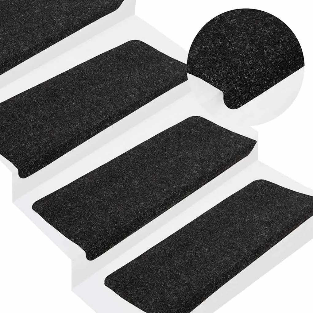 vidaXL Tapetes de escada adesivos 30 pcs 65x24,5x3,5 cm antracite
