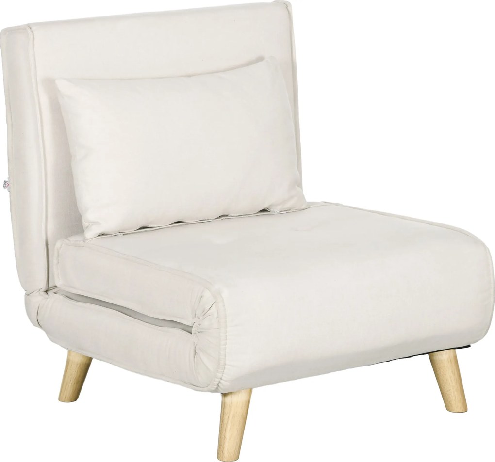 HOMCOM Sofá Cama Individual Poltrona Cama Dobrável Estofada em Linho Sintético com Encosto Ajustável em 6 Posições 72x78x79 cm Creme | Aosom Portugal