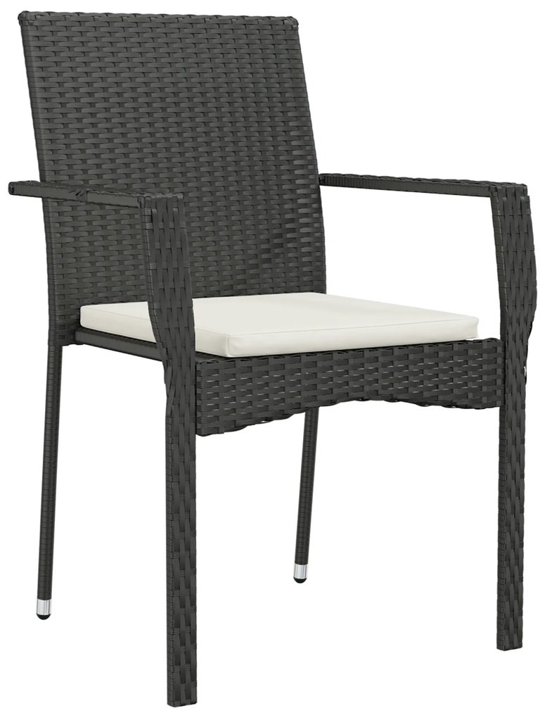 Conjunto de Jantar de Jardim com 7 Peças e Almofadas Preto Rattan Sint
