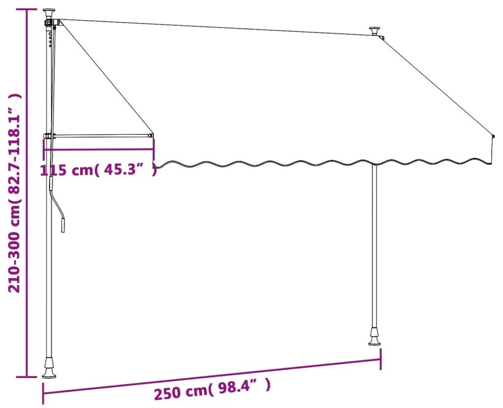 Toldo retrátil 250x150 cm tecido e aço antracite