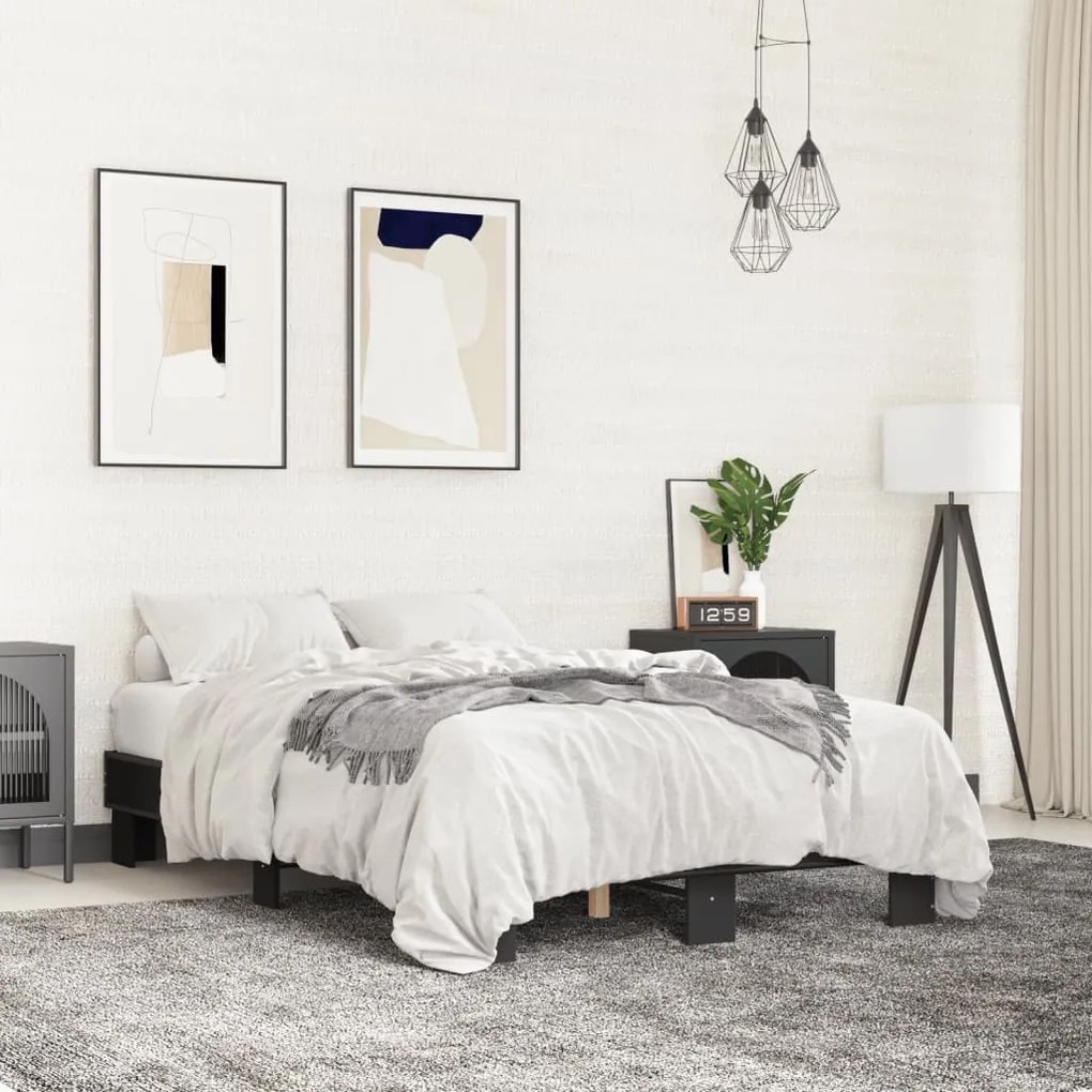 vidaXL Estrutura de cama 120x190 cm derivados de madeira/metal preto