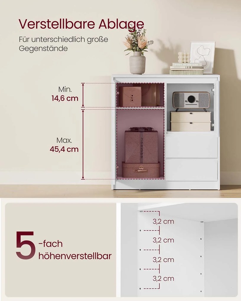 Armário de arrumação com 3 compartimentos e 2 gavetas 40 x 70 x 74,5 cm branco