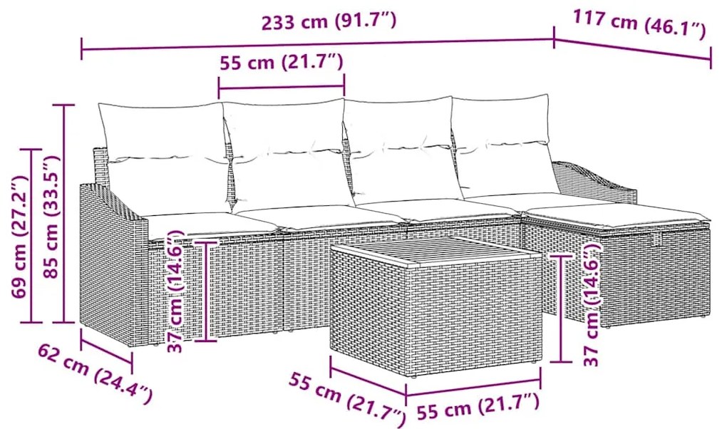 Conjunto Sofá Jardim Almofadas Bege 6 Peças