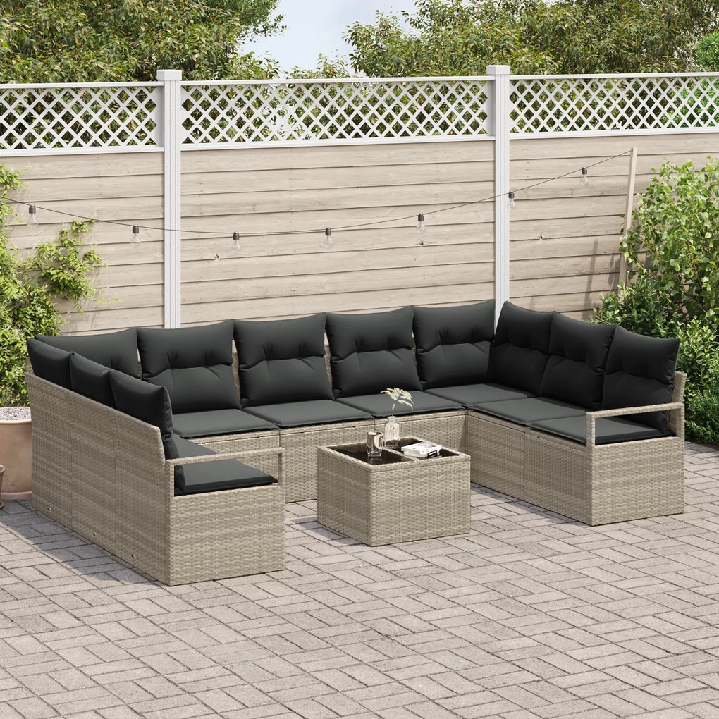 Conjunto de Sofá de Jardim vidaXL de 10 Peças com Almofadas Cinza Poli