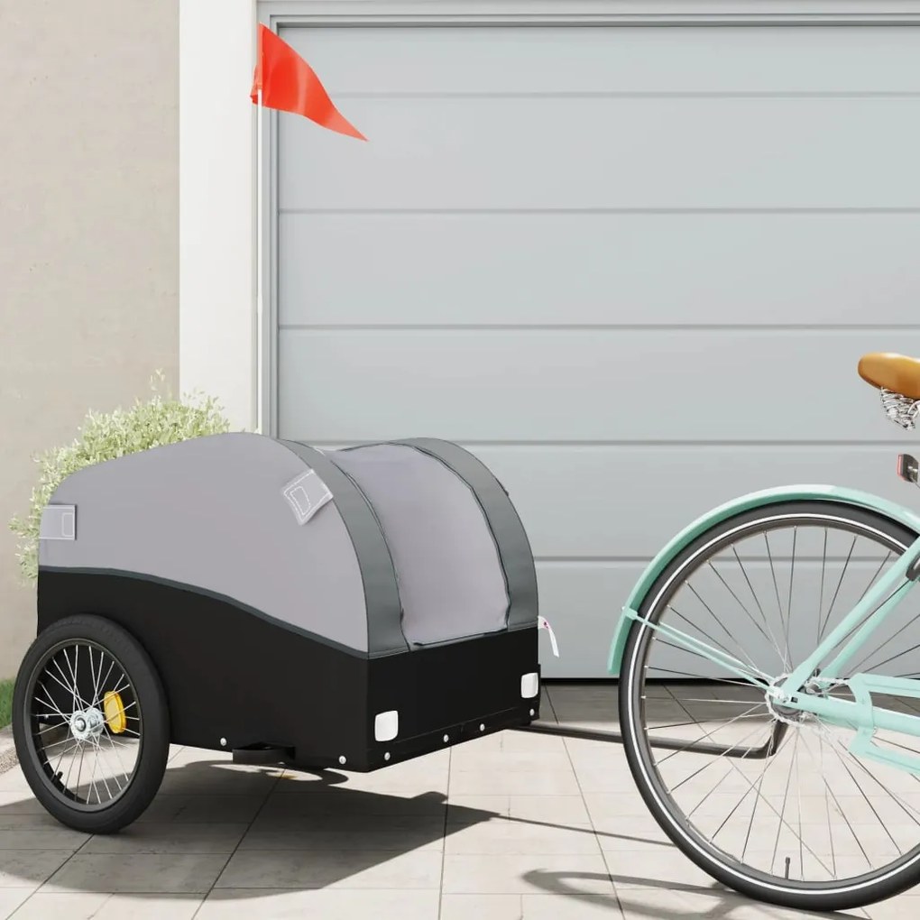 vidaXL Reboque para bicicleta 45 kg ferro preto e cinza