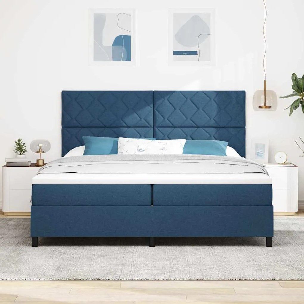 Cama Box Spring com Colchão Azul 200x200 cm Tecido