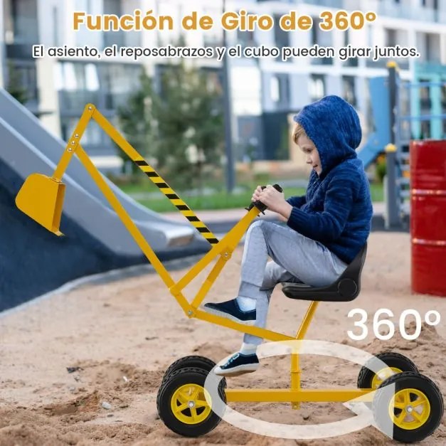 Conjunto de escavadora com assento giratório de 360 graus, 2 braços e 4 rodas antiderrapantes para crianças, 122 x 40 x 66 cm, amarelo