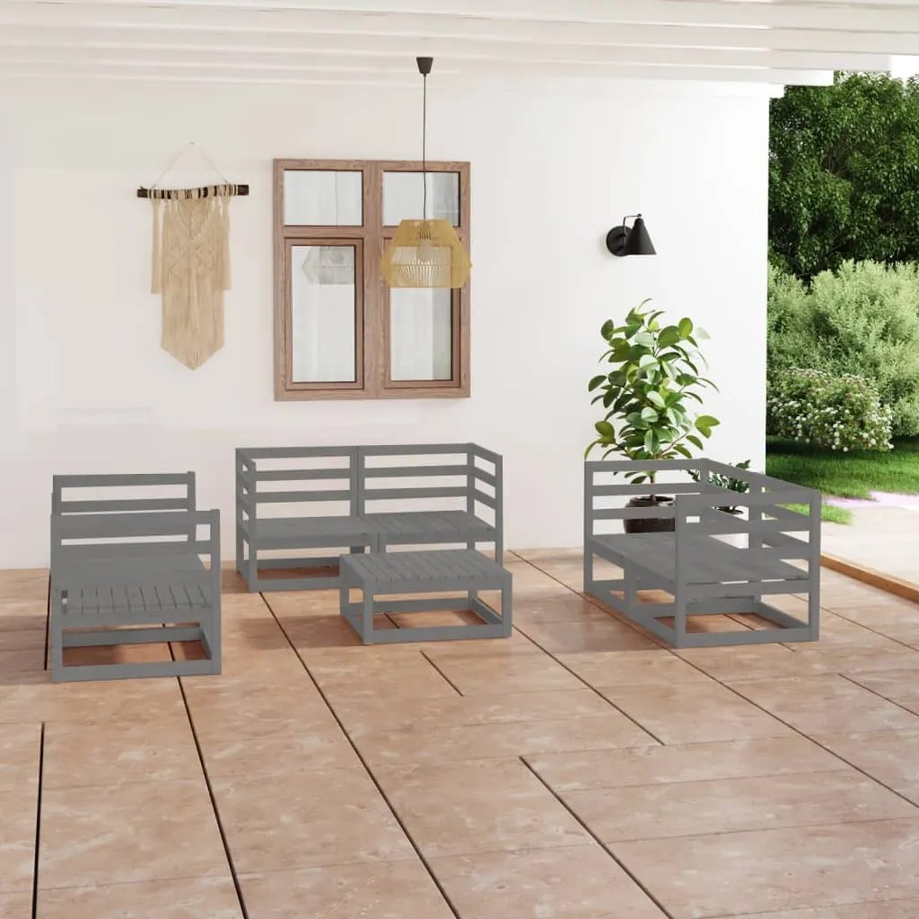 vidaXL 7 pcs conjunto lounge de jardim pinho maciço cinzento