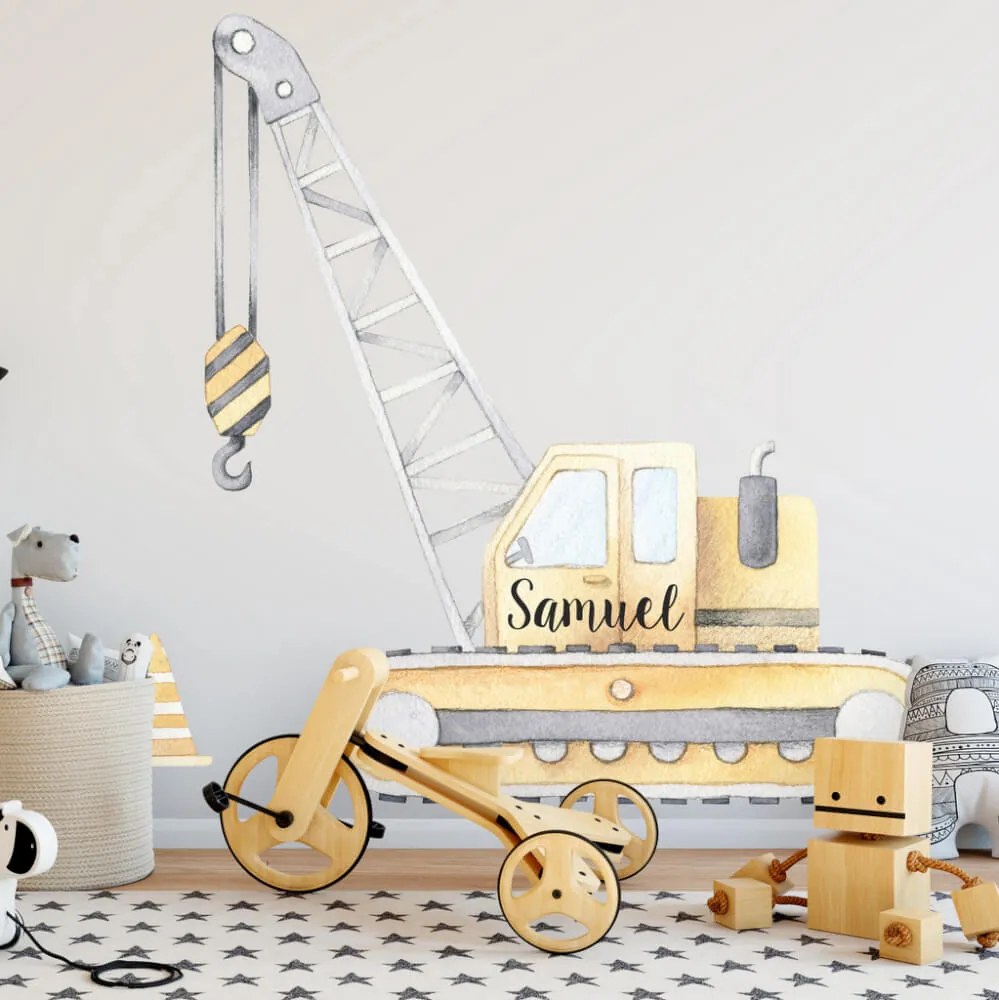Autocolante aguarela têxtil para menino - Grua