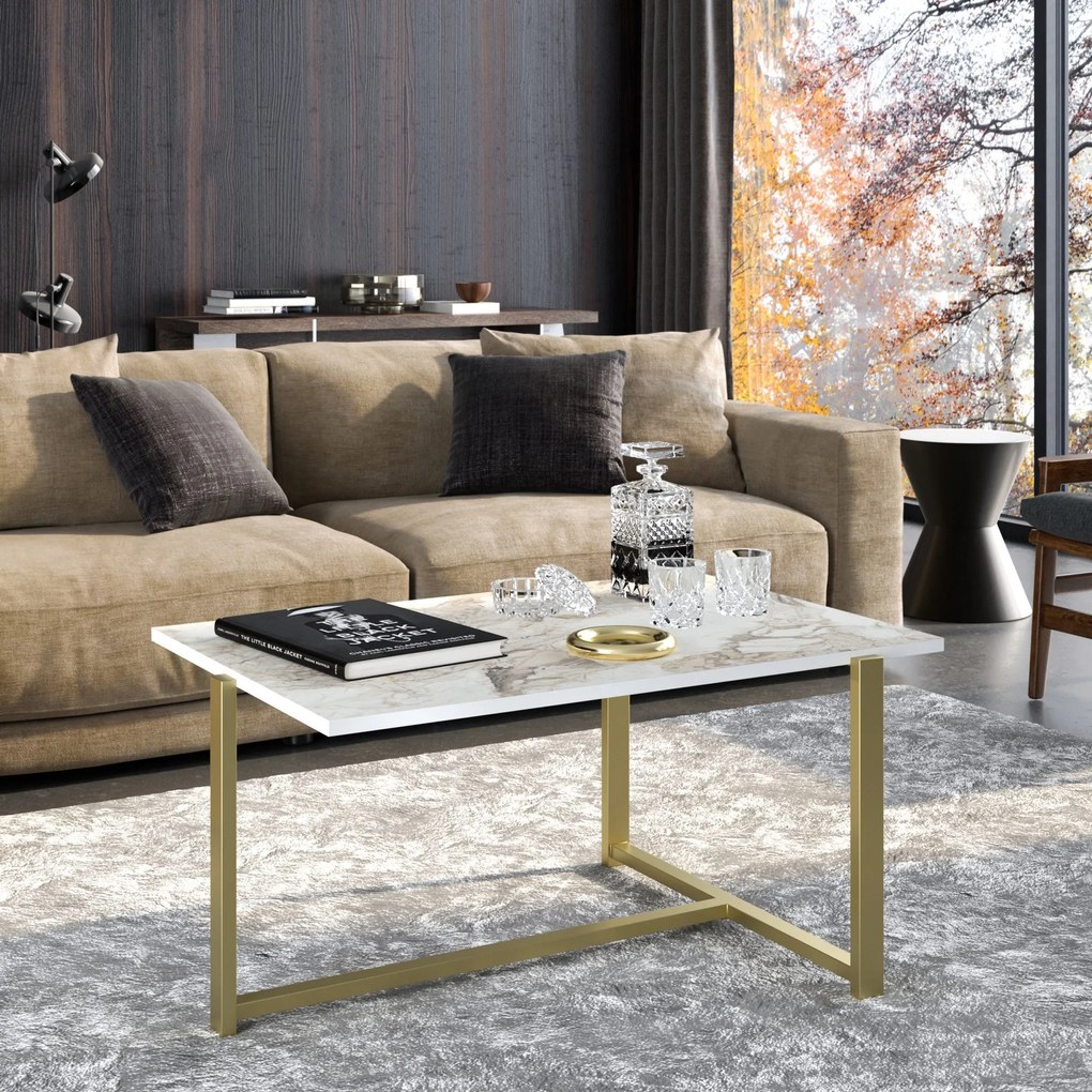 Mesa de Café Merideths - Dourada e Branca - 92cm x 45cm x 64cm