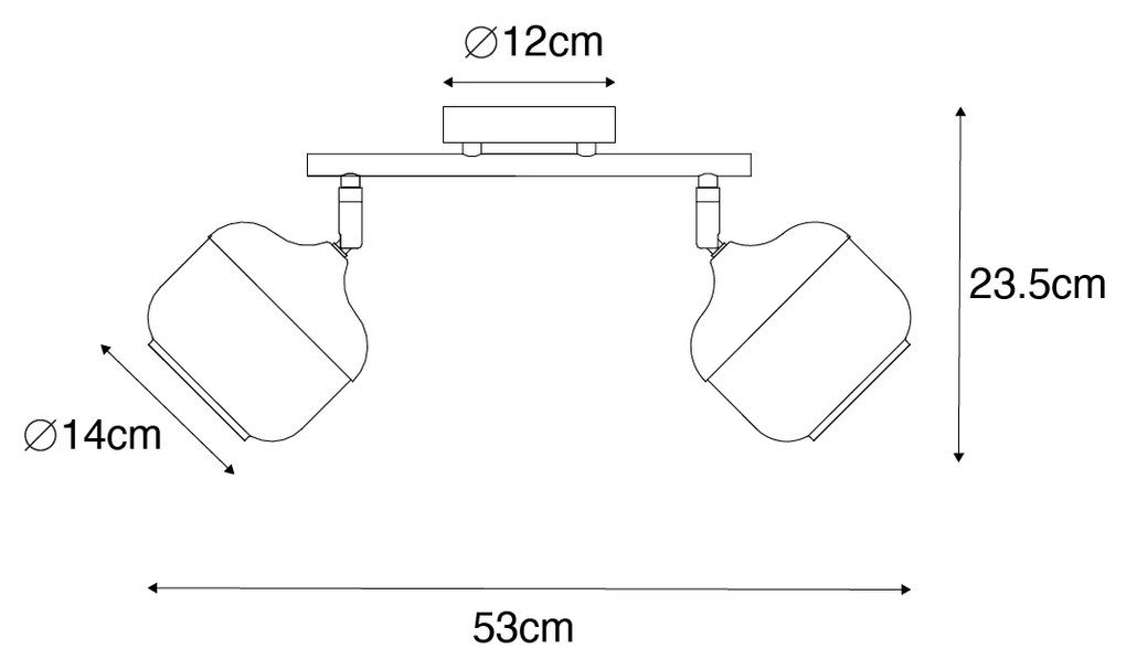 Foco de teto design preto com dourado e vidro fumê 2-luzes - Kyan