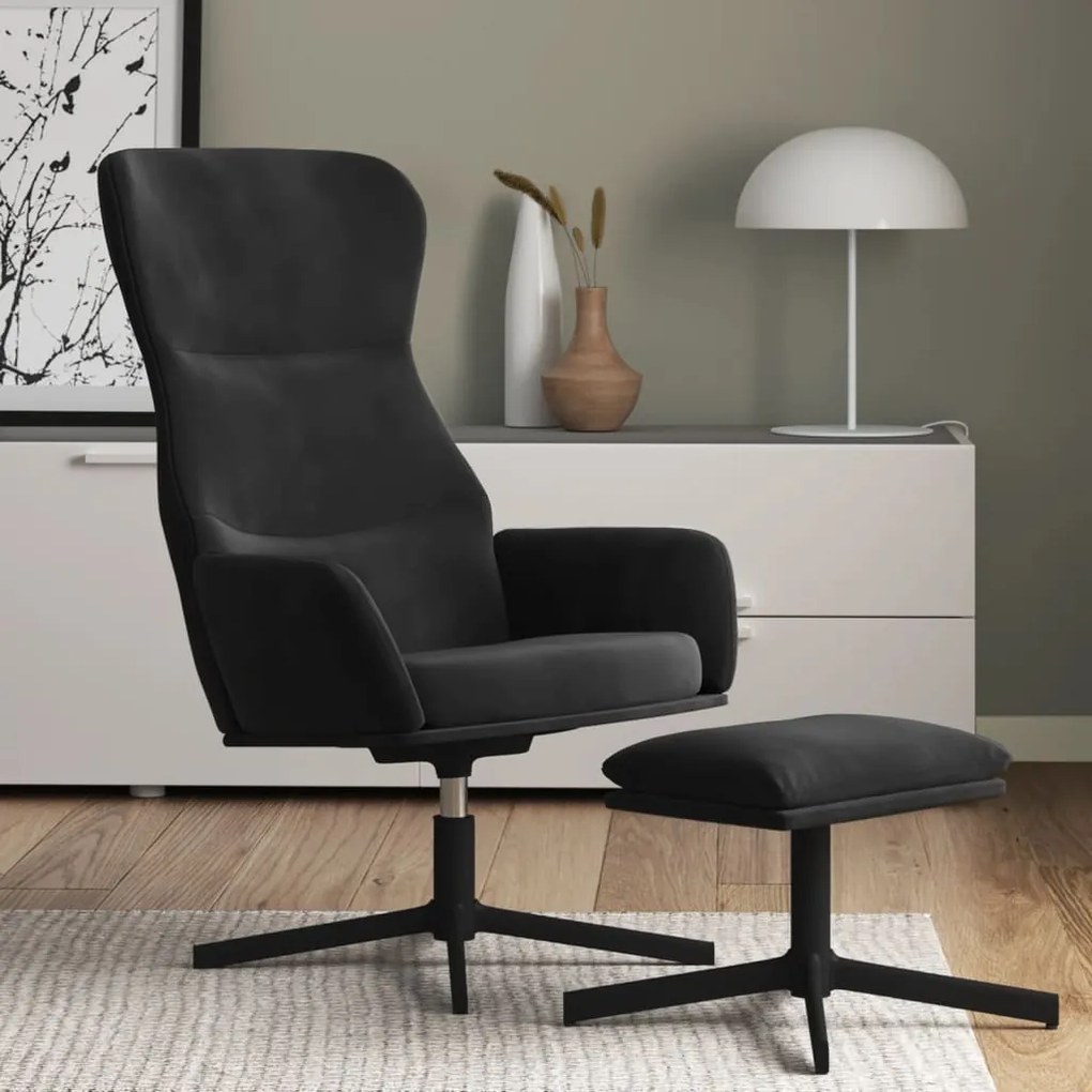 vidaXL Cadeira de descanso com banco veludo preto