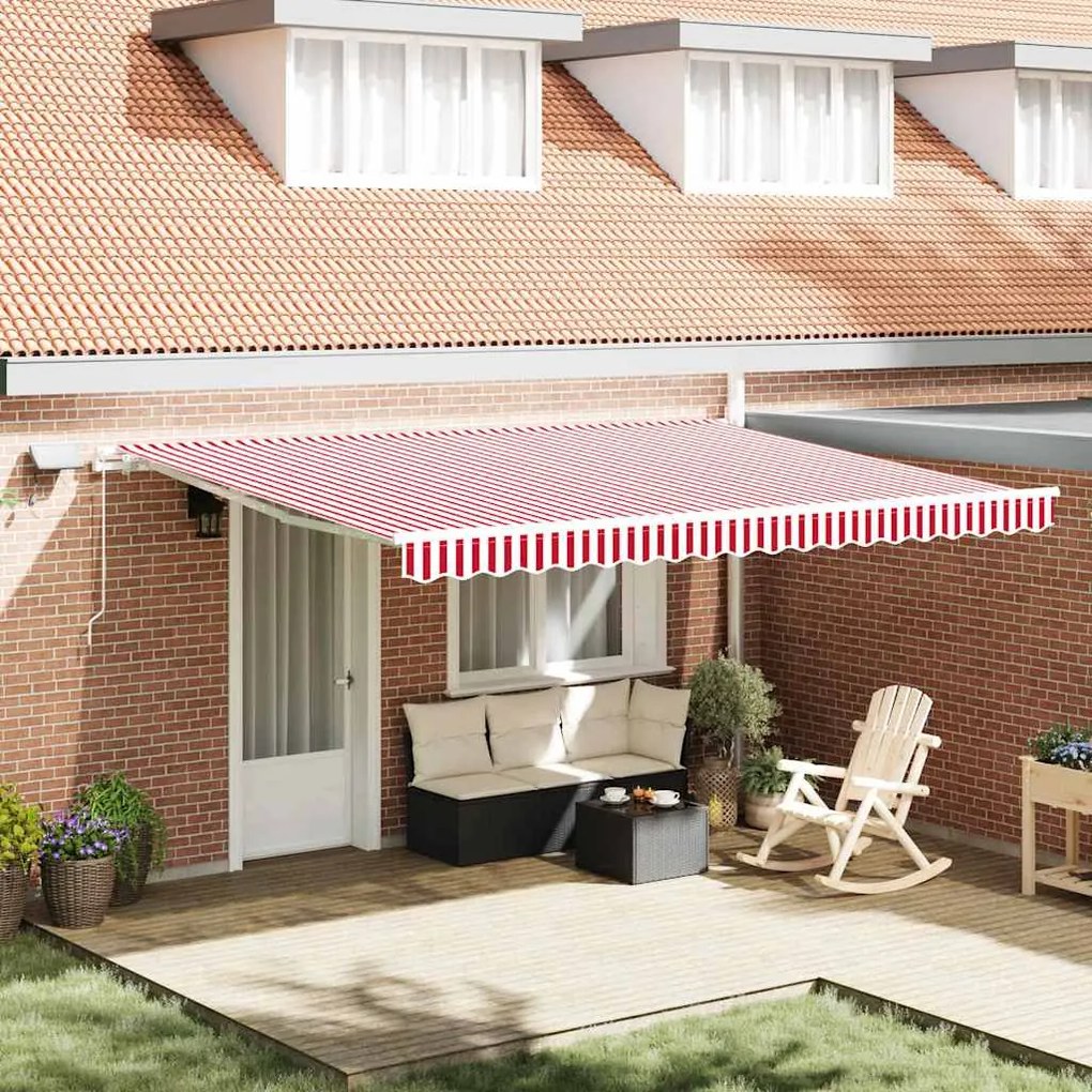 vidaXL Toldo Retrátil Vermelho e branco 450 × 350 cm Vermelho e branco