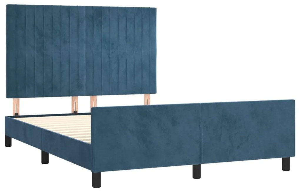 Estrutura de cama sem colchão 140x190 cm veludo azul-escuro