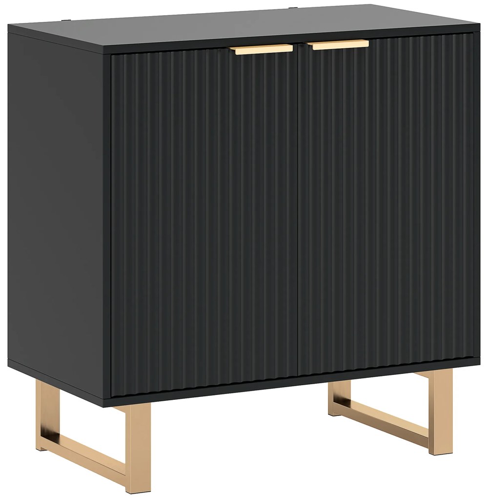 HOMCOM Buffet Sala Móvel de Armazenamento Estilo Moderno com Armário de 2 Portas Caneladas Prateleira Ajustável Pés de Metal Preto | Aosom Portugal