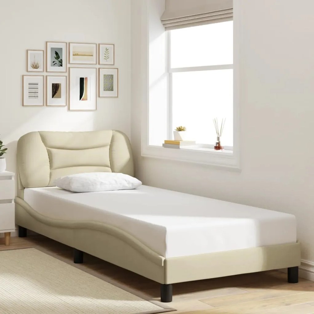 Estrutura de cama com LED sem colchão 90x200 cm tecido creme