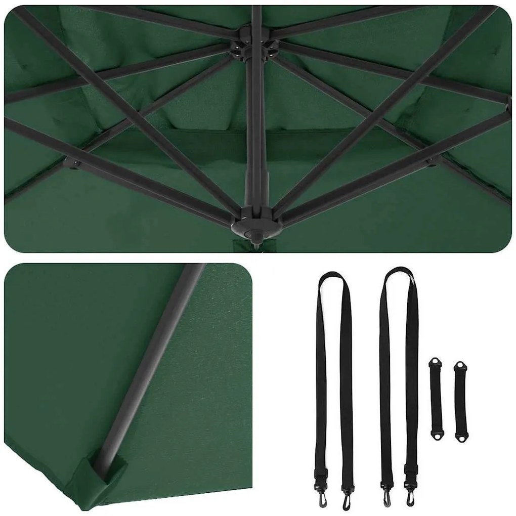 Guarda-Sol Cantilever Roma Verde 352x251x260 cm em Alumínio