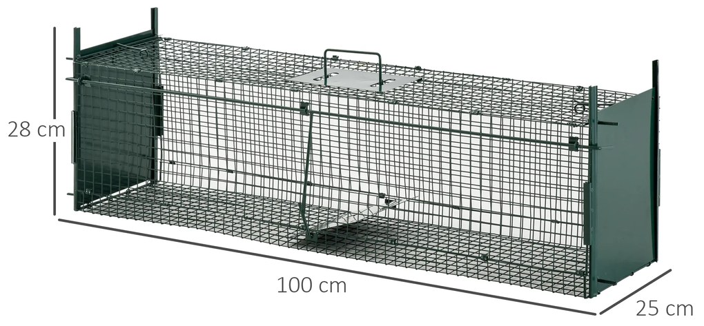 Armadilha com 2 portas para animais vivos Gaiola de captura de metal com alça 100x25x28 cm Verde escuro