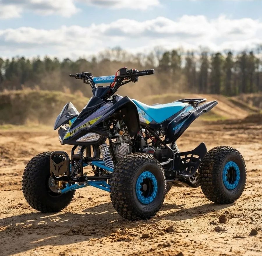 Mini moto 4 gasolina para crianças de 110 cc, automática, 4 tempos, com marcha-atrás e limitador de velocidade Dorado A110 R7 Azul