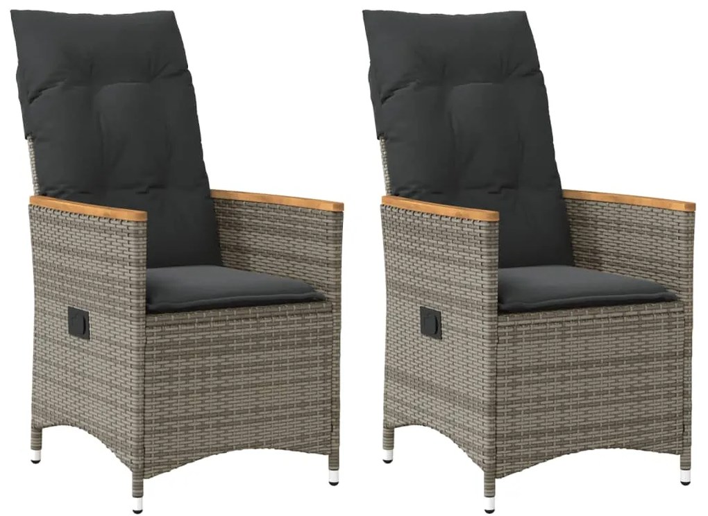 vidaXL Cadeiras jardim reclináveis 2 pcs c/ almofadões vime PE cinza