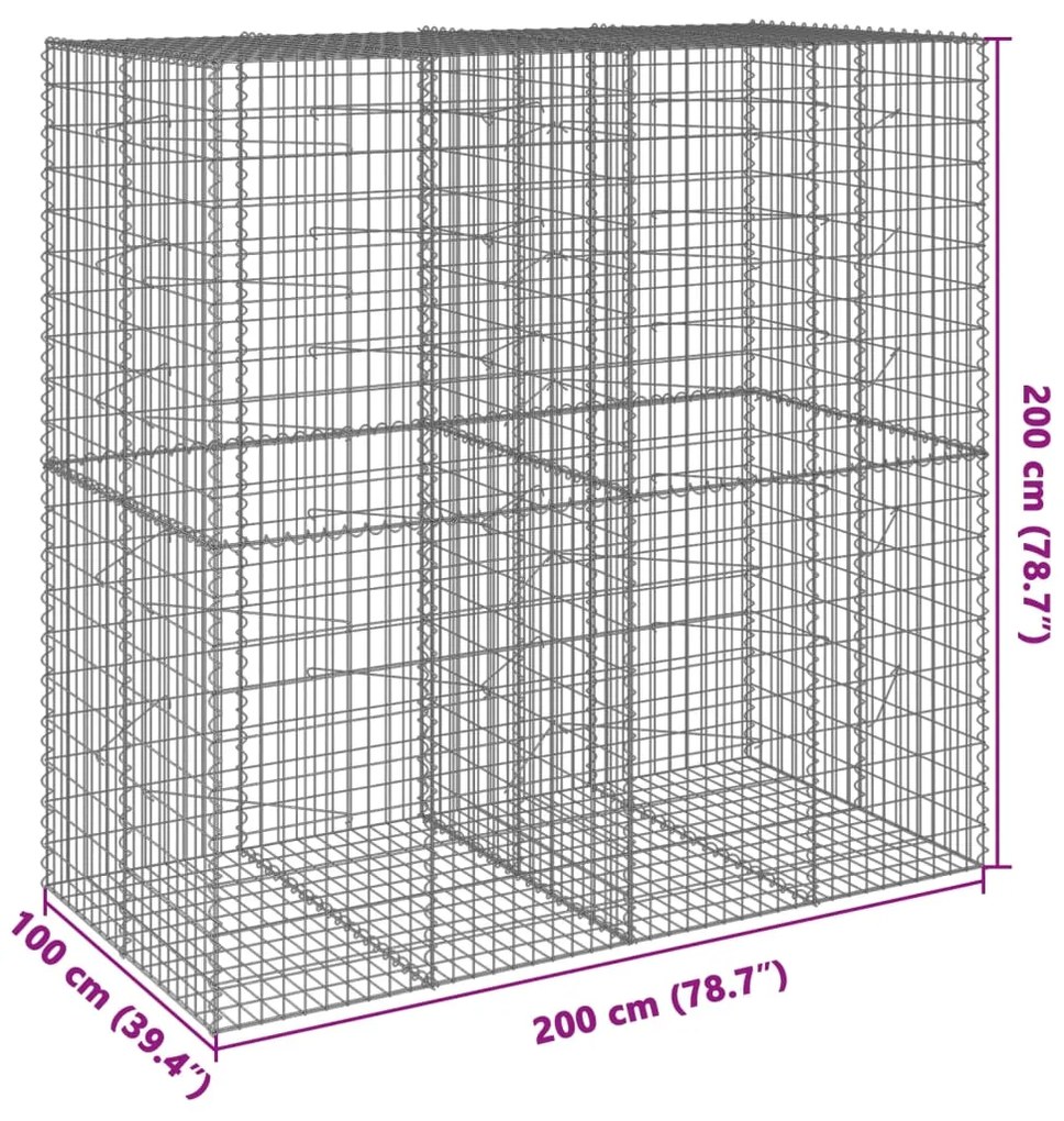 Cesto gabião com cobertura 200x100x200 cm ferro galvanizado