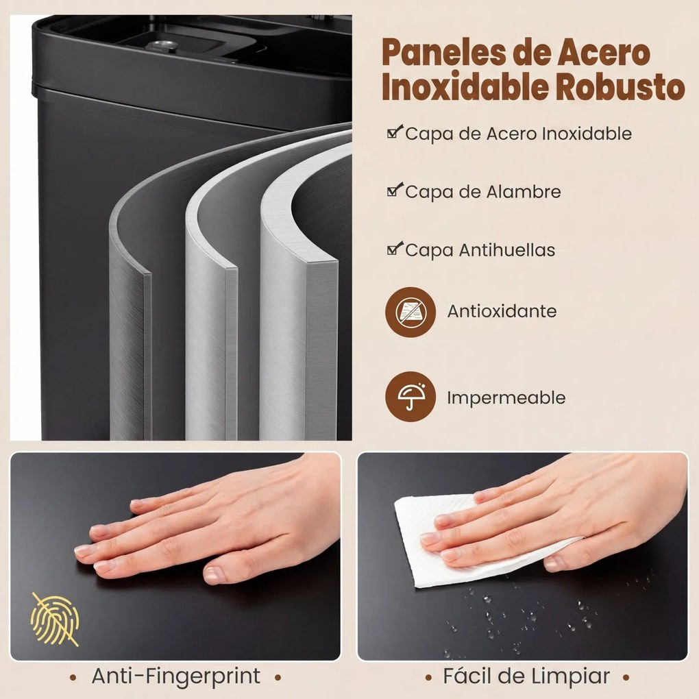 Caixote Lixo de Cozinha, 42 x 32-58 x 84-110 cm, Sensor de Movimento, Preto
