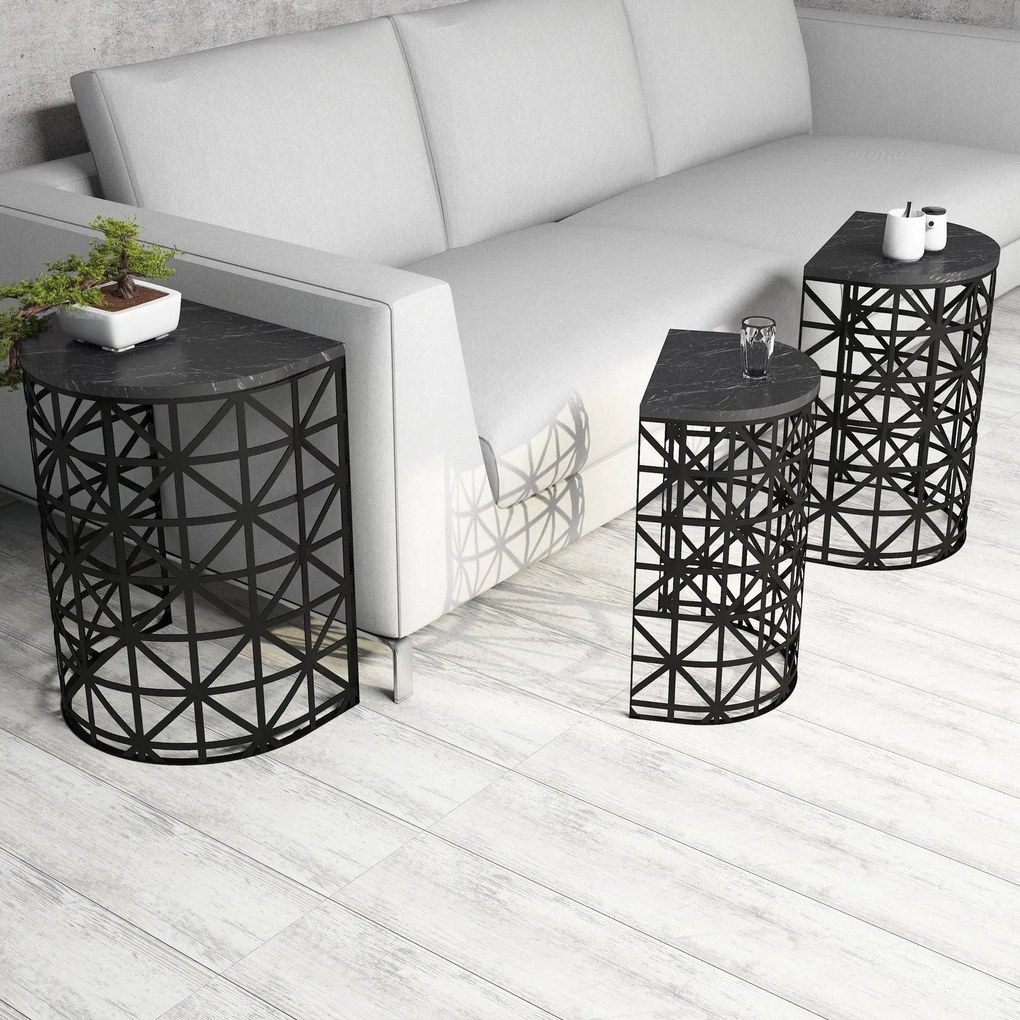 Mesas de Aninhamento Stil – Preto – 46x62x33 cm, 41x58x30 cm, 36x53x27