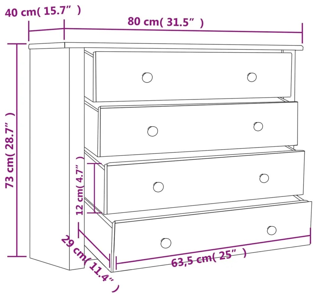 Móvel lateral 80x40x73 cm pinho Panama