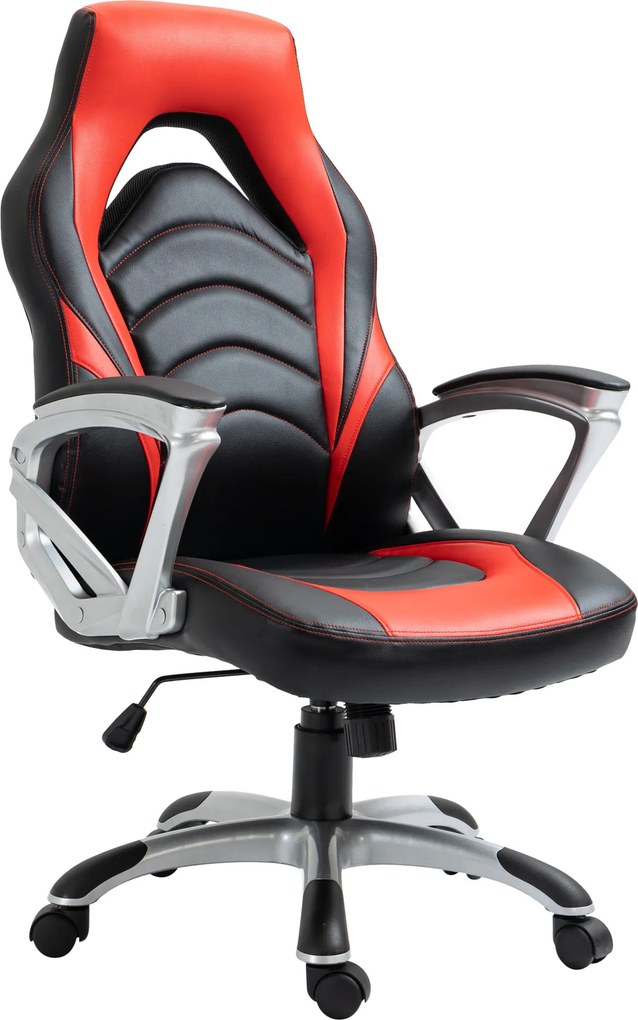 Cadeira de escritório gamer Foxton de couro sintético Preta e Vermelha