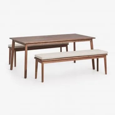 Conjunto De Mesa Retangular 180x90 Cm E 2 Bancos De Jardim Em Madeira De Acácia Kaela Castanho-acácia Escuro & Tecido Castanho Avelã - Sklum