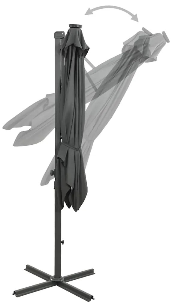 Guarda-sol jardim cantilever c/ poste/luzes LED 300cm antracite